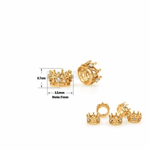 1Pcs Transparente Cúbico Zirconia Paving Crown, Agujero Grande CZ Bead Craft Jewelry Supplies Hollow Crown Perforated Bead Jewelry 11x6.7mmhole7mm