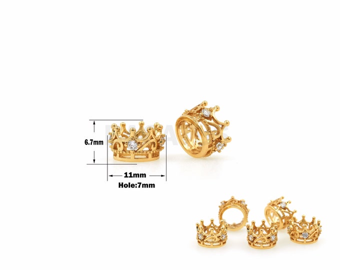 1Pcs Transparent Cubic Zirconia Paving Crown, Large Hole CZ Bead Craft Jewelry Supplies Hollow Crown Perforated Bead Jewelry 11x6.7mmhole7mm