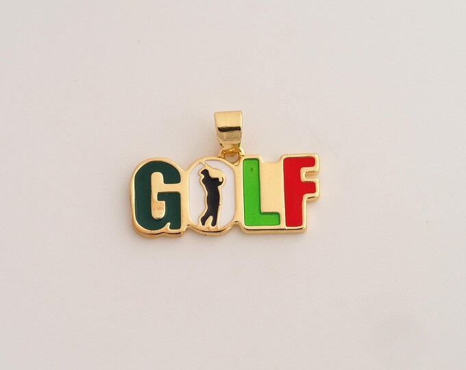 18K Gold Filled Golf Letter Charm,Dainty Golf Pendant,Enamel Letter Pendant ,DIY Jewelry Supplies,18.7x27.3x1.7mm