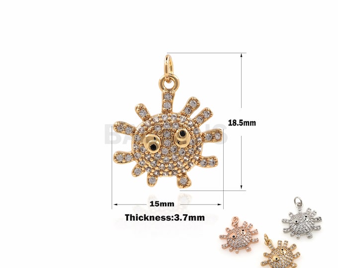 1PCS Sun Flower Pendant Round Pendant Cute Little Eye Pendant DIY Jewelry Making Pendant Charm  Necklace Charm 18K CZ Paving 18.5x15x3.7mm