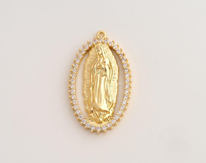 18K Gold Filled Virgin Mary Charm,Dainty Religious Pendant,CZ Catholic Pendant ,DIY Jewelry Supplies,51.6x24.5x4.5mm