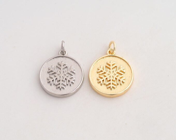 5 pcs 18K Gold Filled Snowflake Charm,Dainty Christmas Pendant,Round Pendant ,DIY Jewelry Supplies,21.8x15.7x2.5mm