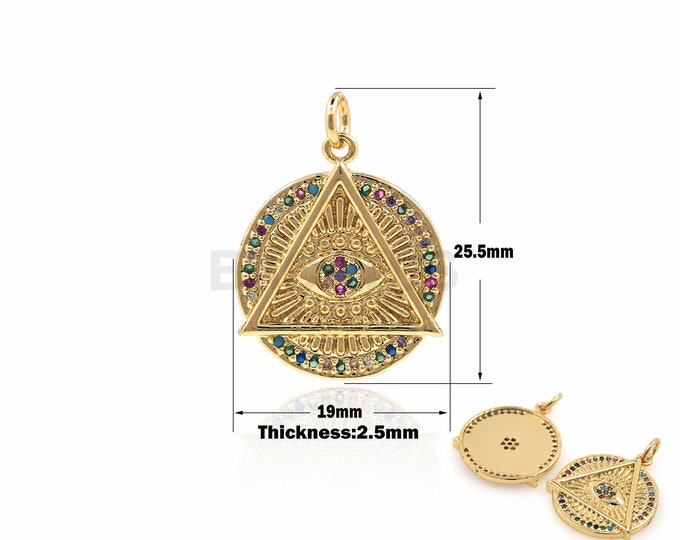 1PCS Round Necklace Triangle Pendant Colored Zircon Eye Charm DIY Jewelry Making Micro-Pave CZ Charm 25.5x19x2.5mm
