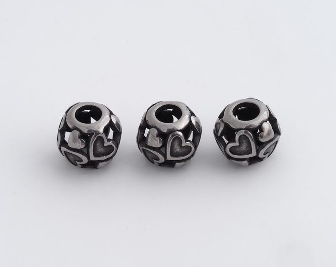 1 pcs Stainless Steel Retro Ball Spacer Beads,Silver Round Beads,Ball Beads DIY Bracelet Necklace Earrings Jewelry Making,9.8x8.5mm