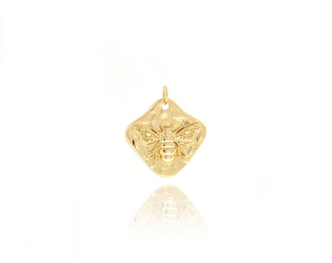 18K Gold Filled Bee Pendant,Gold Dainty Bee Charms,Bee Charm Bracelet Necklace for DIY Jewelry Making Supply,23.8x21.4x3.2mm