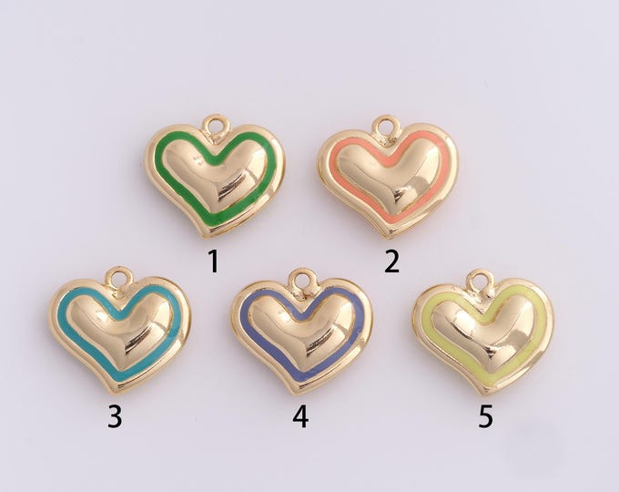 Enamel Heart-Shaped Charm,18K Gold Filled Heart-Shaped Necklace, Heart-Shaped Pendant,DIY Jewelry Supplies,18.2x20x6.3mm