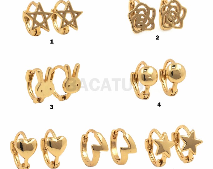 1 Pair,18K Gold Filled Heart-shaped Earrings,Star Earrings,Bunny Earrings,Flower Earrings,Ball-centered Earrings,Hollow Star Earrings