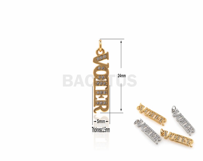 1PCS VOIER Letter Word Pendant Suitable For Bracelets, Necklaces, Jewelry Making Supplies, 18K Gold Filling, Micro-Paving 24x5x1.5mm