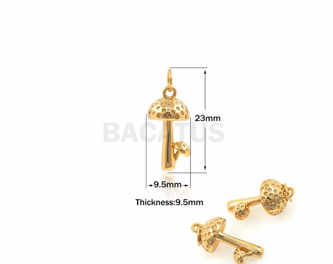 18K Gold Filled Mushroom Pendant, Mushroom Necklace, Gourmet Charm, Mushroom Charm, DIY Jewelry Accessories, 23x9.5x9.5mm