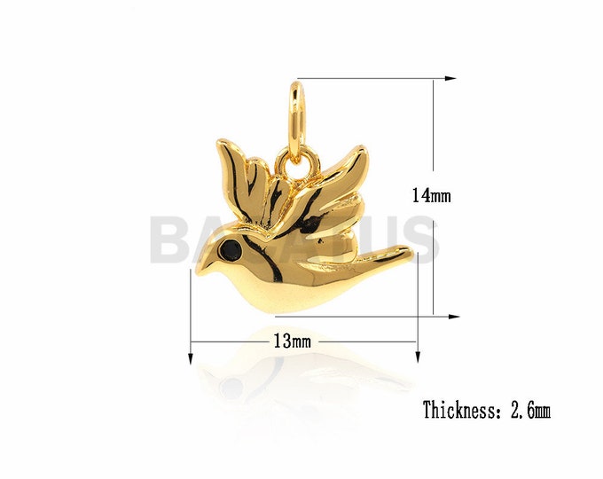 Peace Dove Necklace, Dove Pendant, Dove Charm, Bird Jewelry, Minimalist Charm 14x13x2.6mm 1PCS