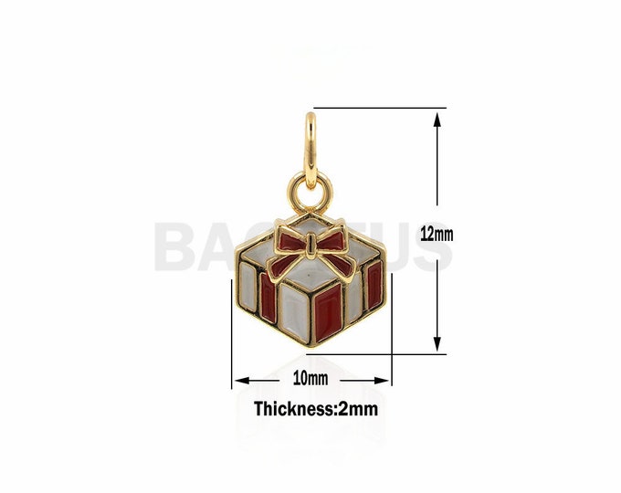 Gift Box enamel Charm,Chrismas present Charms,Holiday Santa charms for Jewelry Making 10x15x2mm 1PCS