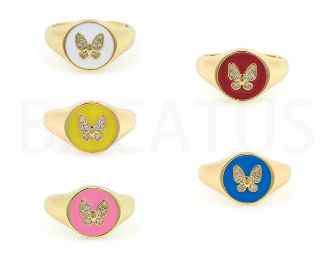18K Gold Filled Butterfly Ring,Gold Dainty Enamel Open Ring,Simple Ring,Gift for Her