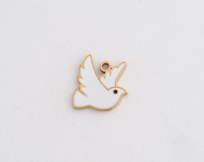 Stainless Steel Bird Pendant,Enamel Charms,Bird Charm Bracelet Necklace for DIY Jewelry Making Supply,13.5x12.5x1.3mm