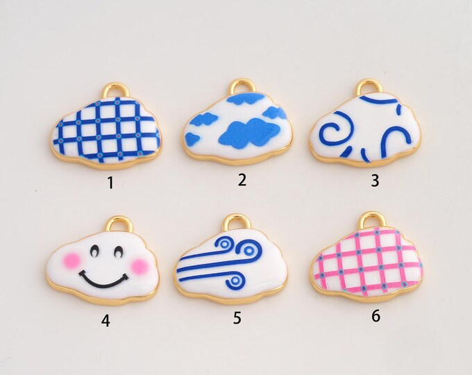 18K Gold Filled Cloud Pendant,Enamel Cloud Charms,Cloud Charm DIY Jewelry Making Supply,18.2x22x3.6mm