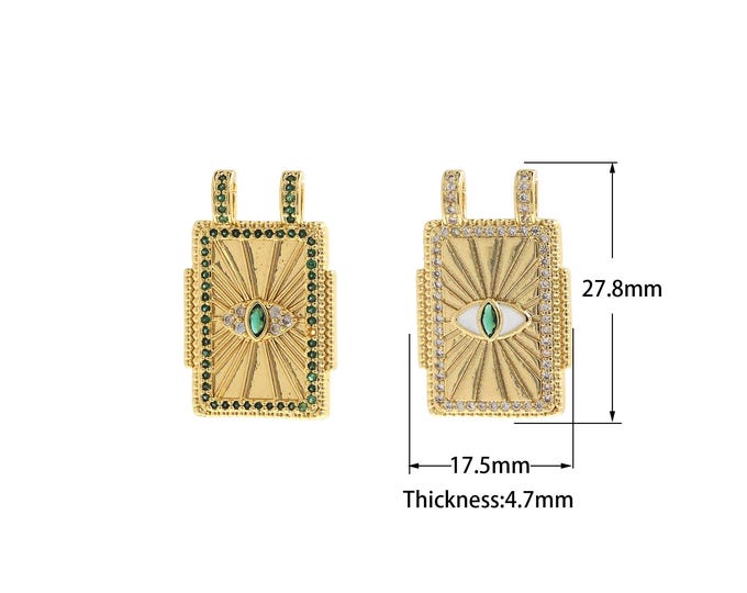 18K Gold Filled Square Pendant,Gold  Dainty Eye Charms,CZ Devil Eye Charm Bracelet Necklace for DIY Jewelry Making Supply