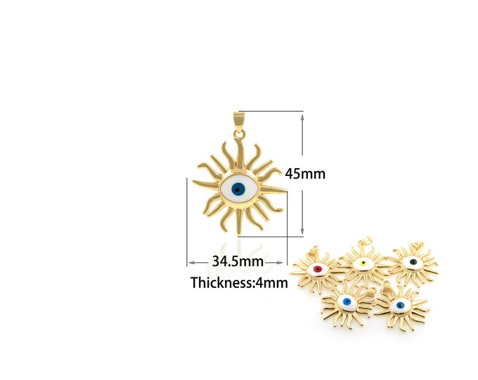1PCS Sunflower Demon Eye Pendant Sunflower Eye Zirconia Pendant, Sunflower Lucky Eye 18K Gold Plated Pendant, Flower Pendant 34.5x45x4.2mm