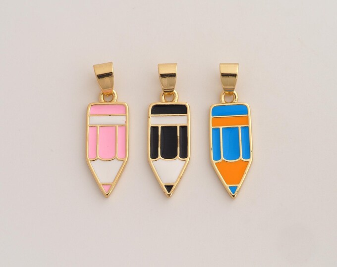 18K Gold Filled Pencil Charm,Dainty Enamel Pencil Pendant,Pencil Pendant ,DIY Jewelry Supplies,28.8x8.8x1.6mm