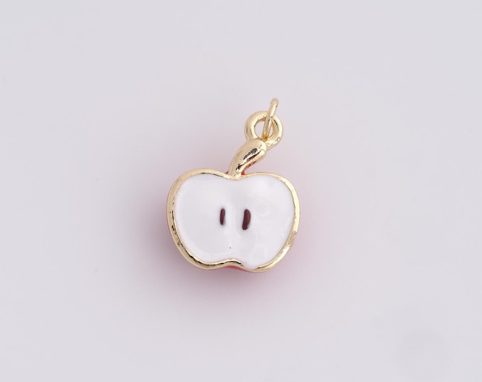 Enamel Apple Pendant, 18K Gold Filled Apple Necklace, DIY Jewelry Accessories, Enamel Fruit Pendant, Apple Charm, 21.3x14.5x6.7mm