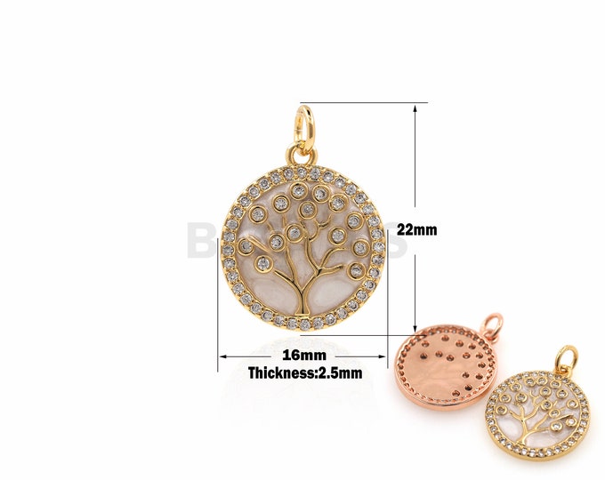 1PCS Lucky Tree Pendant Round Charm Enamel Tree of Wisdom Necklace Tree of Life Charm DIY Jewelry Making Supplies Micro-Pave 27x22x1.8mm