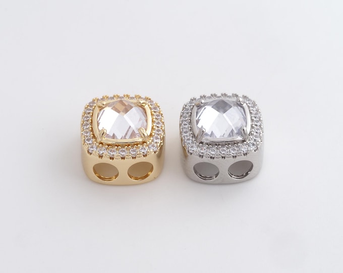 CZ Square Beads, 18K Gold Filld Square Beads,For Jewelry Making Supplies,13.6x10.8mm