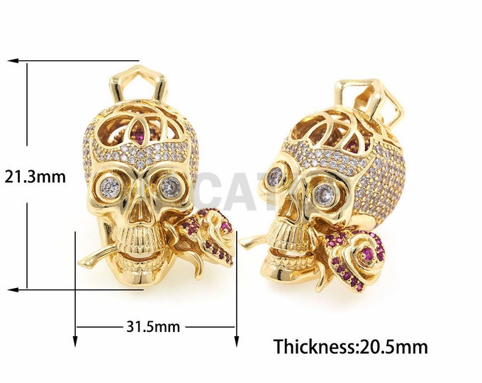 1pcs Flower skull pendant,diamond skull,Bracelet necklace Halloween jewelry making 21.3x31.5x20.5mm