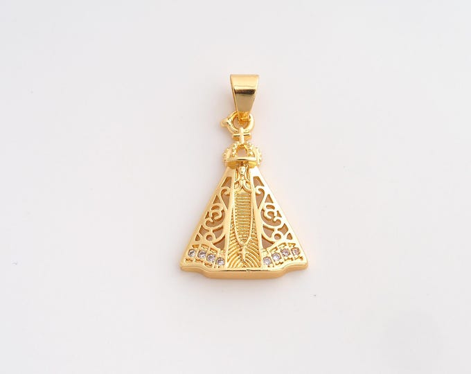 18K Gold Filled Pope Charm,Dainty Religious Pendant,CZ Christian Pendant ,DIY Jewelry Supplies,29.8x17.5x3mm