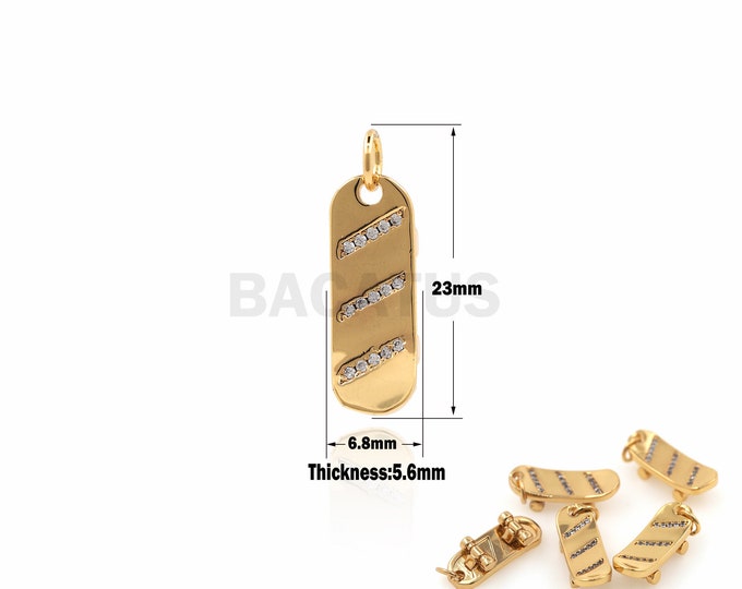 1PCS Skateboard Pendant Short Board Pendant Skateboarding Lovers Skateboard Charm Sports Jewelry DIY Making Cubic Zirconia 22.9x6.8x5.6mm