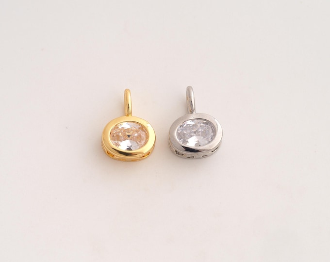18K Gold Filled Oval Charm,Dainty Oval Pendant,CZ Oval Pendant ,DIY Jewelry Supplies,13.8x10x4mm