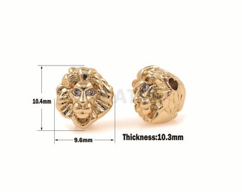 1 Stück Lion Head Spacer Beads, Micro Pave Lion Beads, Animal Charm, Animal Spacer Beads, CZ Beads, Bracelet Beaded Accessories 10x9mm