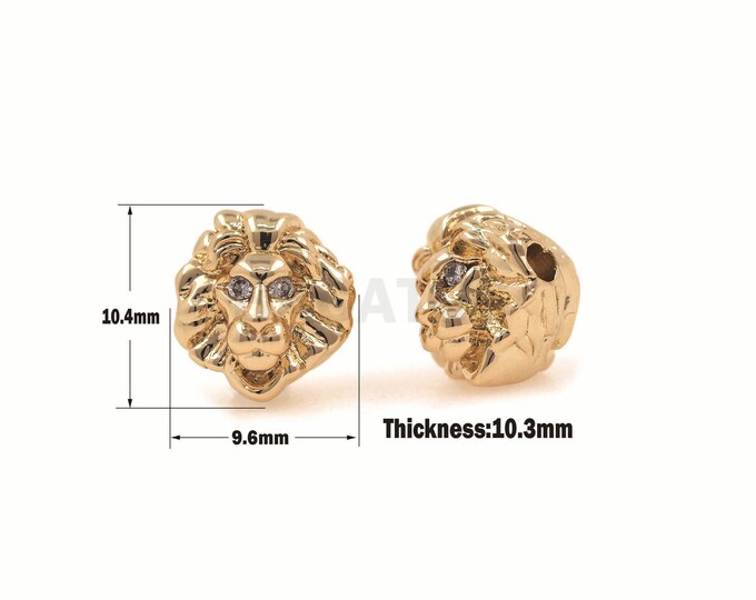 1pcs Lion Head Spacer Beads, Micro Pave Lion Beads, Animal Charm, Animal Spacer Beads, CZ Beads, Bracelet Beaded Accessories 10x9mm