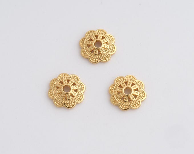 10 pcs 18K Gold Filled Flower Beads Cap,Gold Flower Beads Cap, DIY Bracelet Necklace Earrings Jewelry Making,9.8x2.2mm