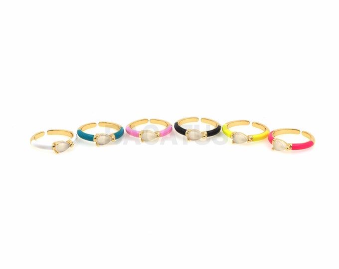 18K Gold Filled Enamel Multicolor Ring, Micropave CZ Fake Diamond Ring, Adjustable Ring, Gold Open Ring, Engagement Ring, Daily Ring