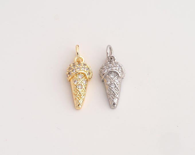 18K Gold Filled Ice Cream Charm,Dainty Dessert Pendant,CZ Ice Cream Pendant ,DIY Jewelry Supplies,19.7x8x4mm