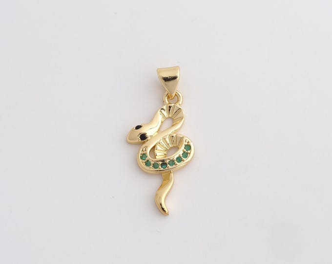 18K Gold Filled Snake Charm, Micropavé CZ Animal Pendant,Snake Necklace Charm, DIY Jewelry Supplies, 28x12.7x2.6mm