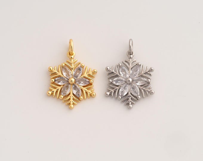 18K Gold Filled Snowflake Charm,Dainty Christmas Pendant,CZ Snowflake Pendant ,DIY Jewelry Supplies,22.6x15.2x3.3mm