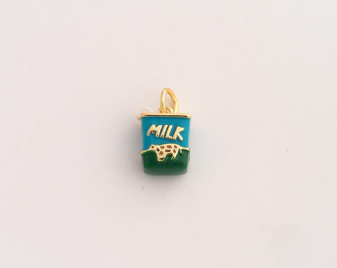 18K Gold Filled Milk Charm,Dainty Enamel Milk Pendant,Milk Pendant ,DIY Jewelry Supplies,14.2x8.6x5.3mm