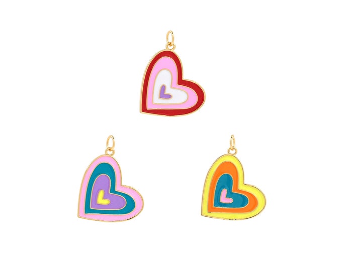 18K Gold Filled Heart Pendant,Gold Dainty Heart Charms,Heart Charm Bracelet Necklace for DIY Jewelry Making Supply