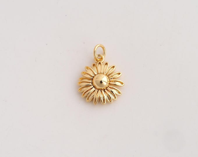 18K Gold Filled Sunflower Charm,Dainty Sun Flower Pendant,Sunflower Pendant ,DIY Jewelry Supplies,19x13.5x4mm