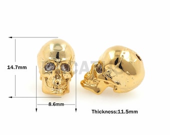 1pcs cráneo cabeza abalorios, CZ Micro Pave latón cráneo cráneo, adecuado para hombres y mujeres joyería 12x8.7x9.6mm