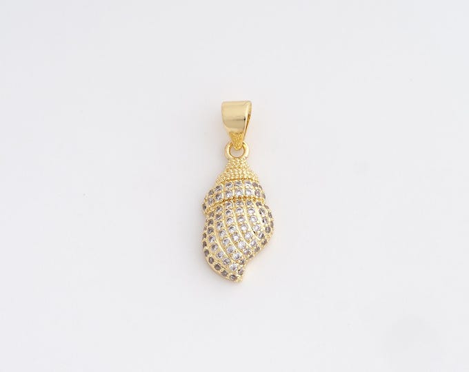 18K Gold Filled Conch Charm, Micropavé CZ Conch Pendant,Conch Necklace Charm, DIY Jewelry Supplies, 23.2x9x3.6mm
