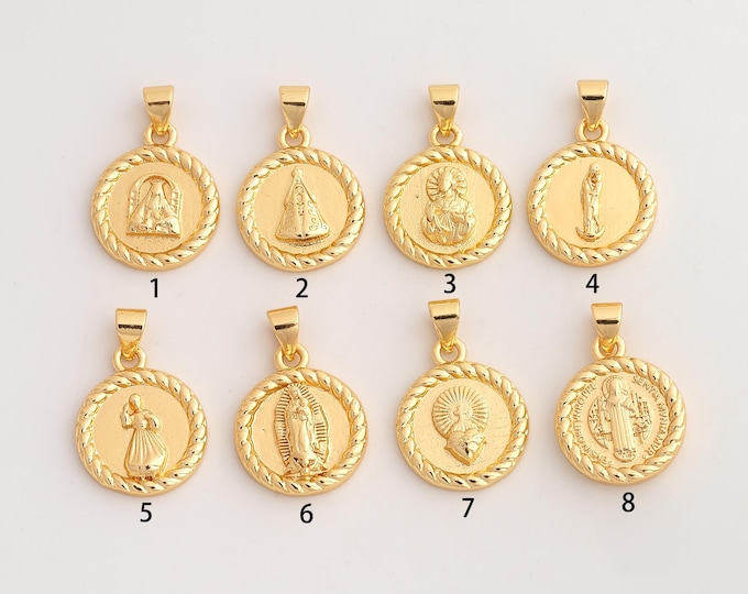 18K Gold Filled Pope Jesus Charm,Dainty Religious Pendant,Sacred Heart Virgin Mary Pendant ,DIY Jewelry Supplies,22.6x14.8x3mm