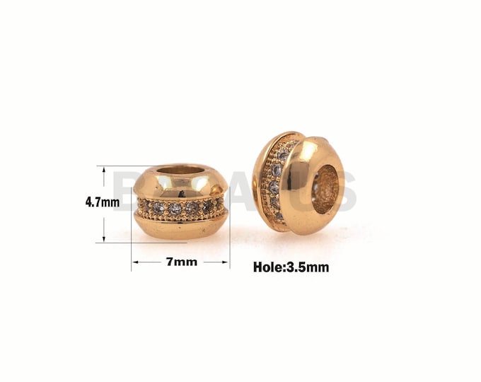 1PCS Micro-Pave Wheel-Shaped Spacer Beads, CZ Round Spacer Beads, Round Spacer Beads, Suitable For Jewelry Beads 4.7×7mm Hole 3.5mm
