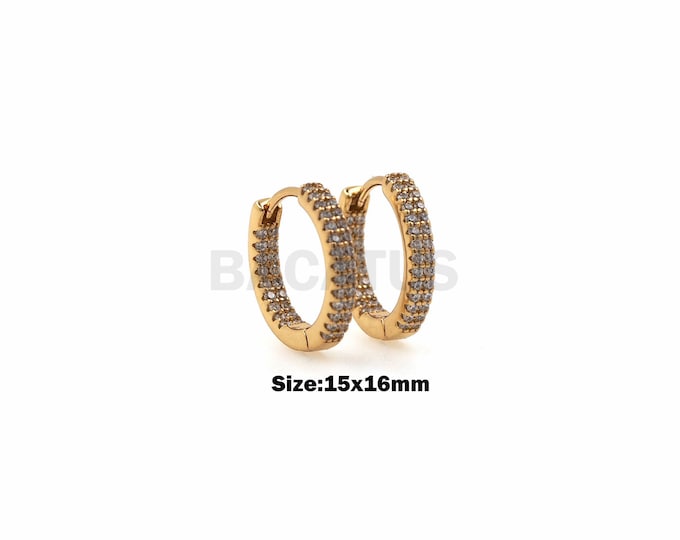 1Pair Double Row Zircon Gold Filling, Diamond Pave Double Row Trolley Stud Earrings, Exquisitely Handmade, Party Wear Jewelry Gifts 15x16mm