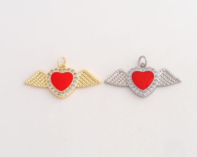 18K Gold Filled Heart Charm,Dainty Enamel Love Pendant,CZ Heart Pendant ,DIY Jewelry Supplies,18.7x32.4x3.3mm