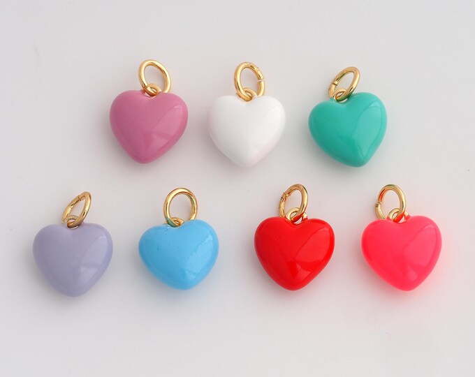 18K Gold Filled Heart Pendant,Enamel Love Charms,Heart Charm DIY Jewelry Making Supply,19.6x13.6x7.3mm