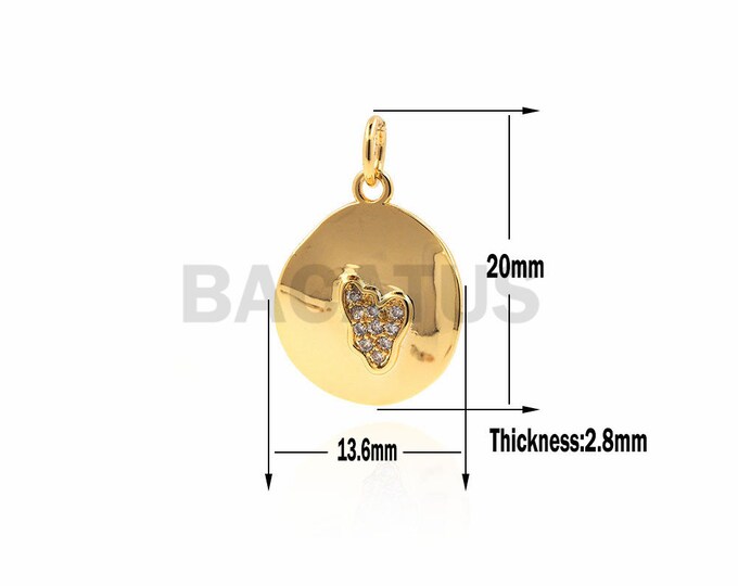 1pcs Round Heart Pendant,Cubic Zirconia Pave Necklace Bracelet, the charm of jewelry making 20x13.6x2.8mm