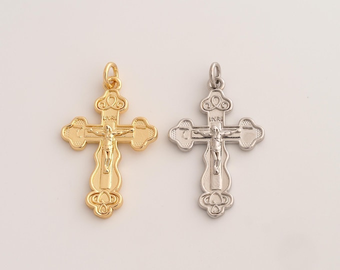 18K Gold Filled Victim Cross Charm,Dainty Religious Pendant,Christian Pendant ,DIY Jewelry Supplies,33x19x2.6mm