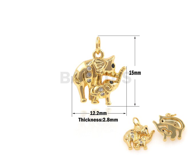 1PCS Elephant Pendant Suitable for Bracelet Necklace Jewelry Making Animal Jewelry Elephant Bracelet Gold Filled Micro-Pave 15x12.2x2.8mm