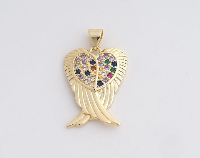 18K Gold Filled Heart Pendant,Wings Pendant Charms,Simple Pendant Bracelet Necklace for DIY Jewelry Making Supply,28.3x17.7x2.8mm