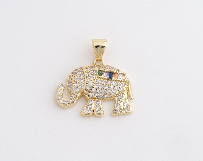 18K Gold Filled Elephant Pendant,Elephant Charm Bracelet Necklace for DIY Jewelry Making Supply,22x20.8x3.8mm